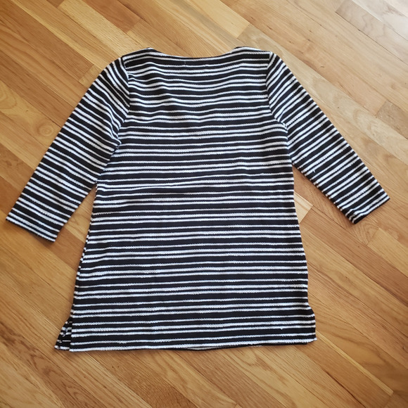 Liz Claiborne Weekend Striped Tunic Top Women’s M Black White 3/4 Sleeve V-Neck - Picture 7 of 8